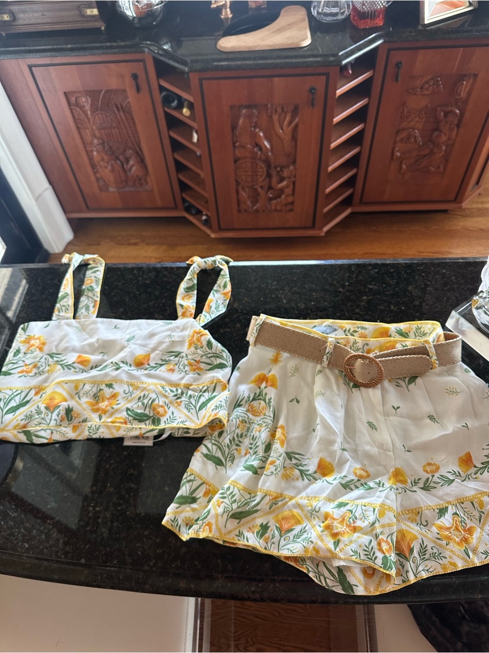 Antonio Melani Yellow Floral Two-Piece Crop Top & Skirt Set